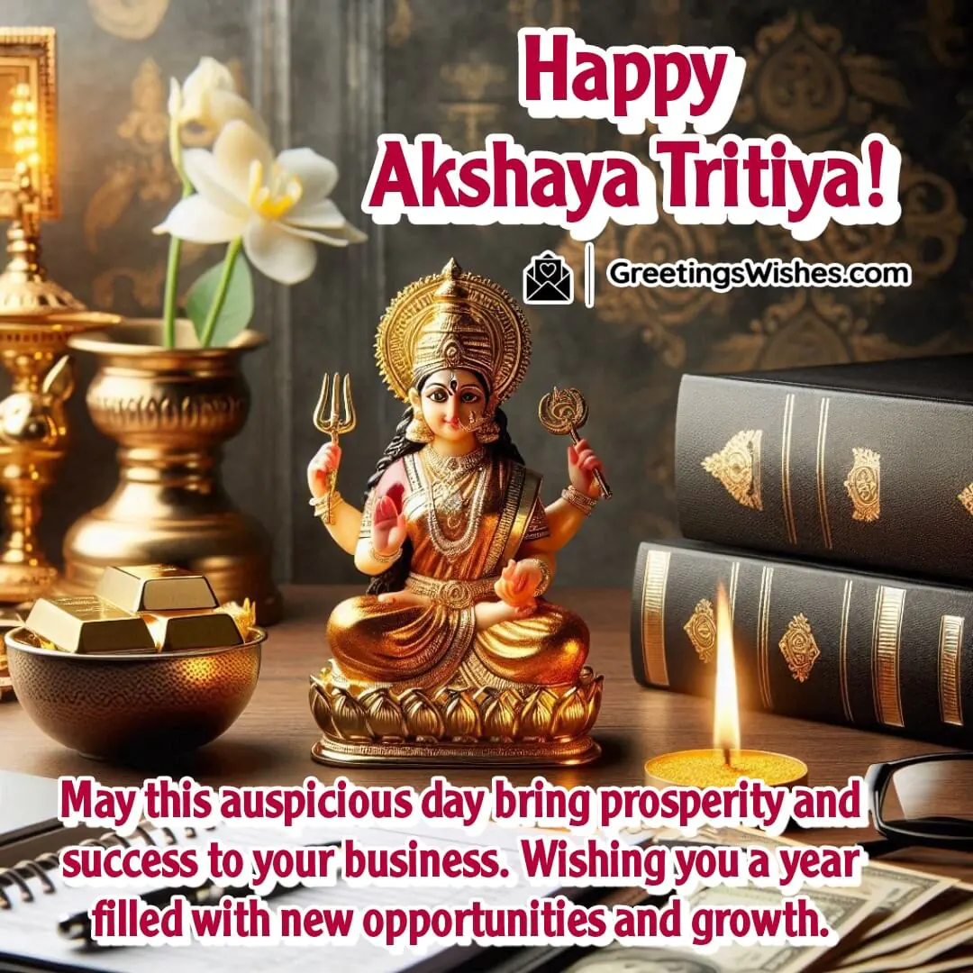 Akshaya Tritiya image featuring business prosperity symbols, symbolizing growth and success.